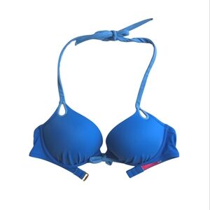 Victoria's Secret Cut Out Underwire Push Up Halter Swim Bikini Top 34C Blue